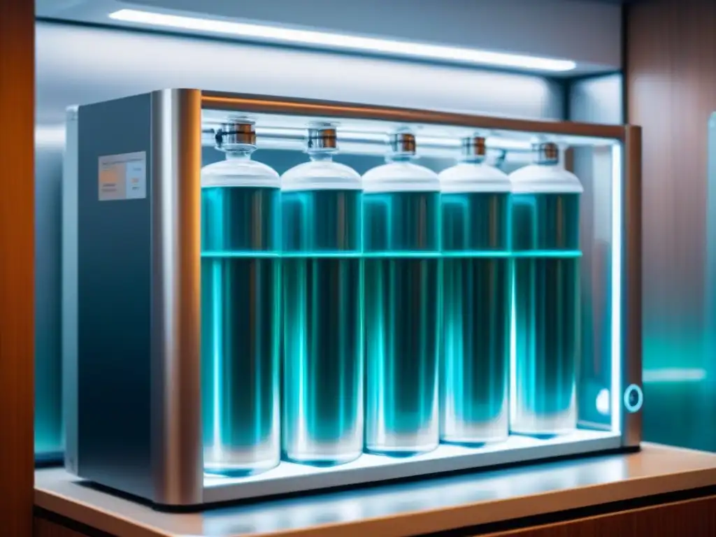 Tecnología de purificación de agua de alta gama en crucero, diseño futurista y detallado con iluminación ambiental