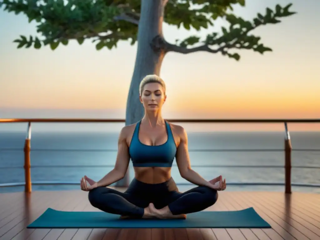 Un amanecer sereno y armonioso practicando yoga en un crucero marítimo ecofriendly