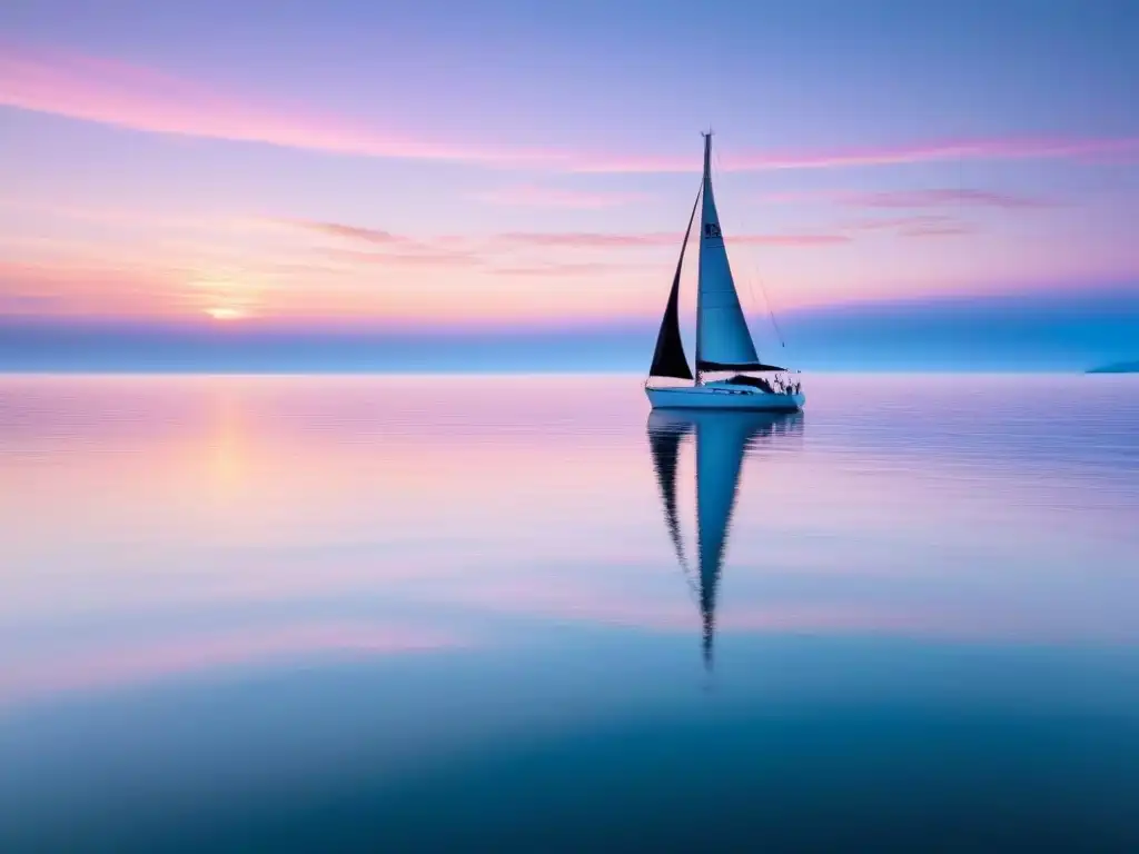 Un amanecer sereno en el mar, con colores pastel reflejados en el agua