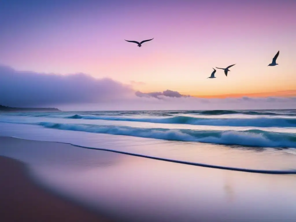 Un amanecer sereno en una playa prístina, reflejando la belleza natural y la tranquilidad de un destino costero sostenible