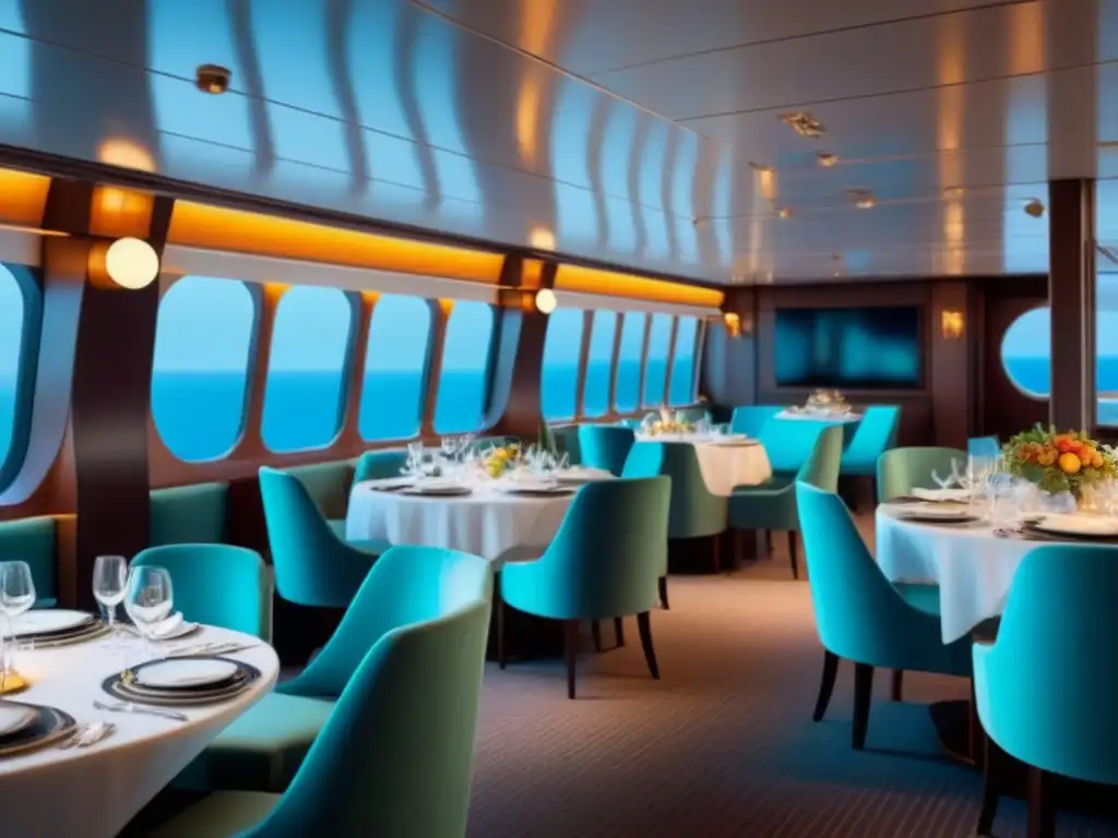 Ambiente cálido y elegante de comedor en crucero con delicias veganas