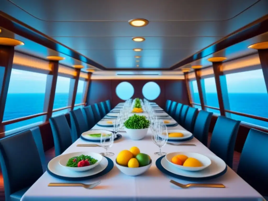 Ambiente elegante de comedor en crucero con Nutrición personalizada en cruceros