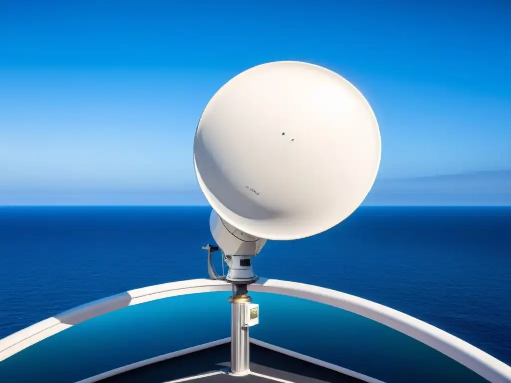 Antena de comunicación satelital en crucero, símbolo de conectividad en alta mar cruceros