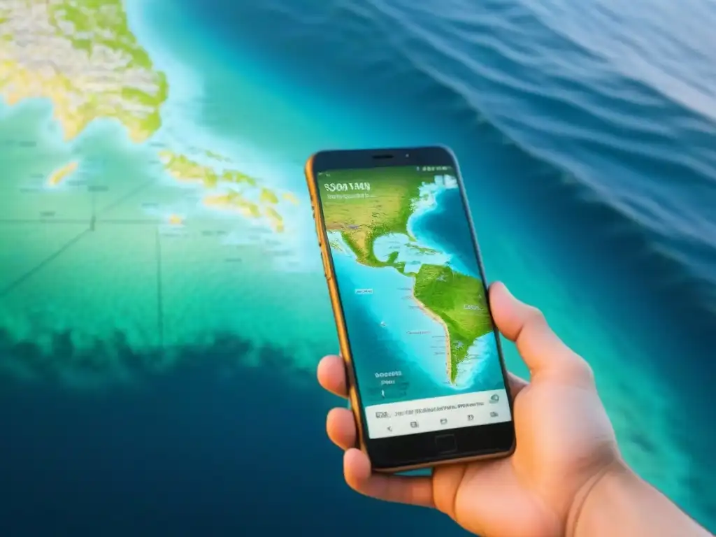 Aplicaciones cartografía digital turismo marítimo: Detalle de pantalla de smartphone con mapa náutico y detalles de navegación