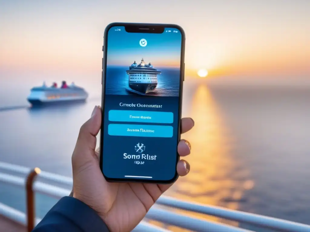 Una app de entretenimiento para cruceros marítimos, con diseño náutico elegante y vibrante