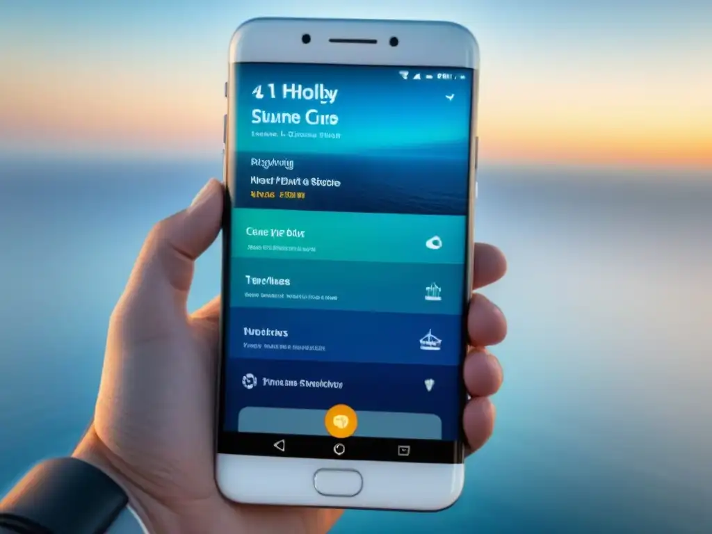 Una app de reseñas de cruceros marítimos con diseño sofisticado y colores vibrantes