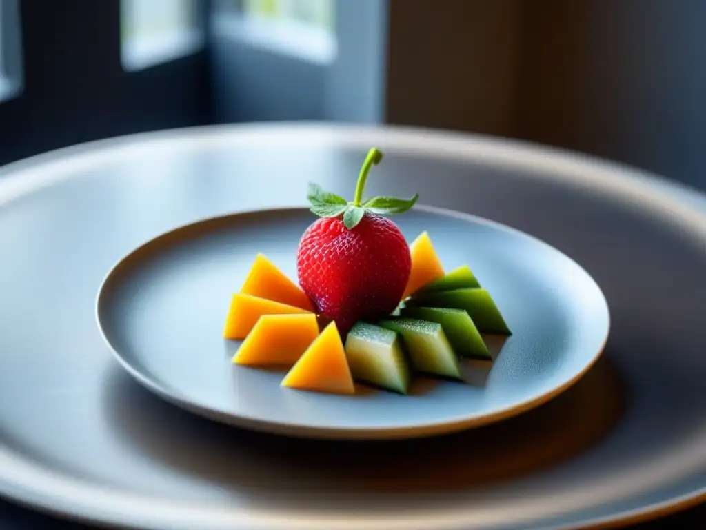 Armonía entre indulgencia y salud en un plato exquisitamente presentado en un ambiente culinario moderno y sereno