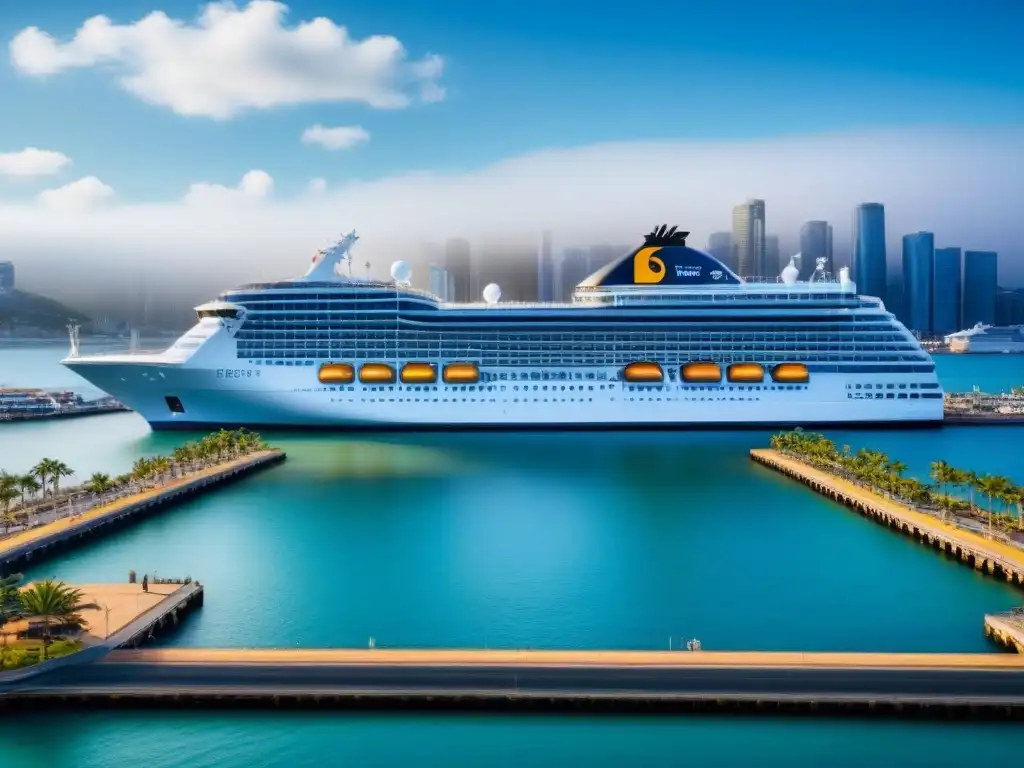 Esquema arquitectónico de crucero moderno en puerto vibrante Diseño arquitectónico minimalista de un crucero moderno en puerto vibrante