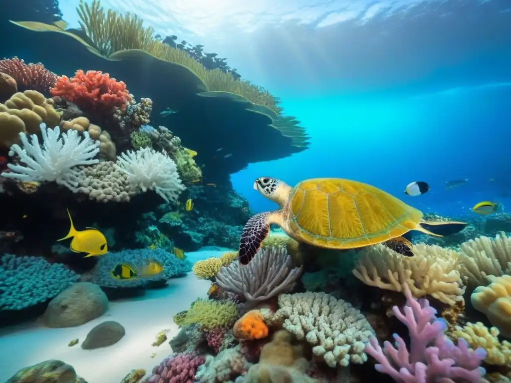 Un arrecife de coral colorido y lleno de vida marina, destacando la belleza de los animales marinos fotogénicos mundo