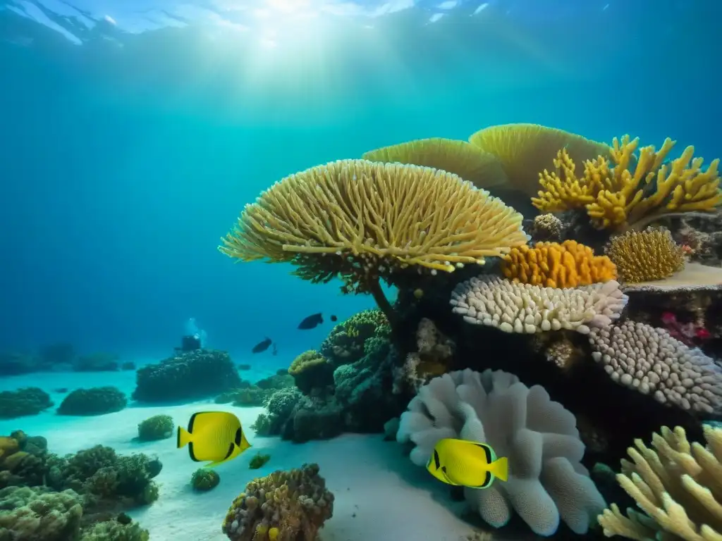 Un arrecife de coral submarino rebosante de vida marina colorida y peces en su hábitat natural