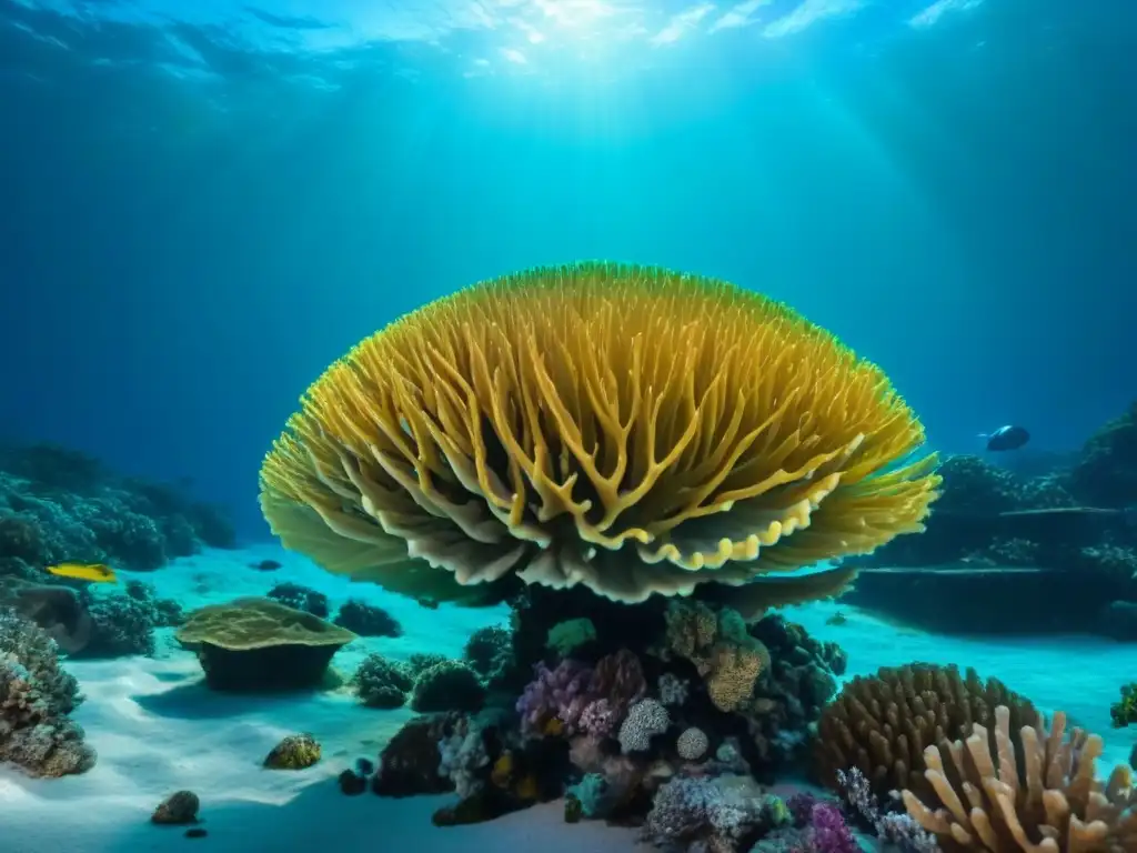 Un arrecife de coral submarino vibrante con peces y vida marina, exposiciones marítimas impactantes océano