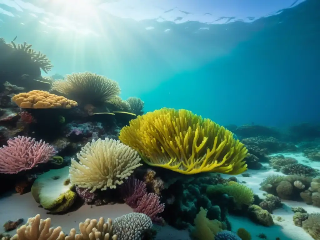 Un arrecife de coral vibrante y colorido, muestra la belleza y diversidad de la vida marina