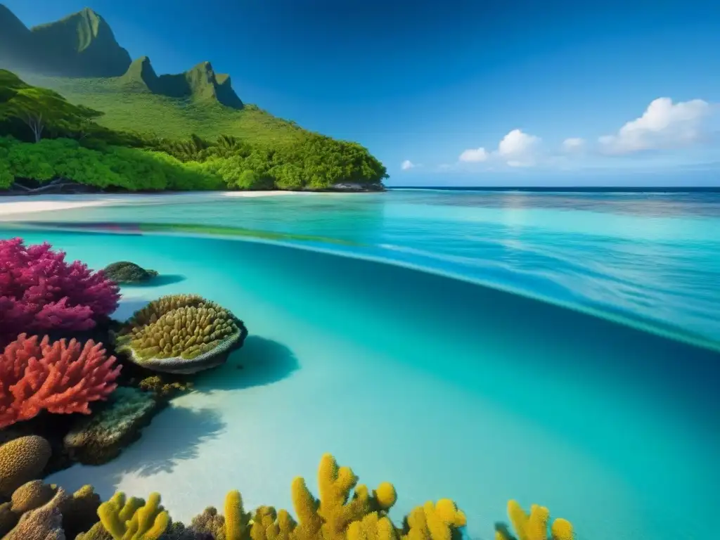 Un arrecife de coral vibrante y colorido, habitado por peces tropicales, bajo aguas cristalinas