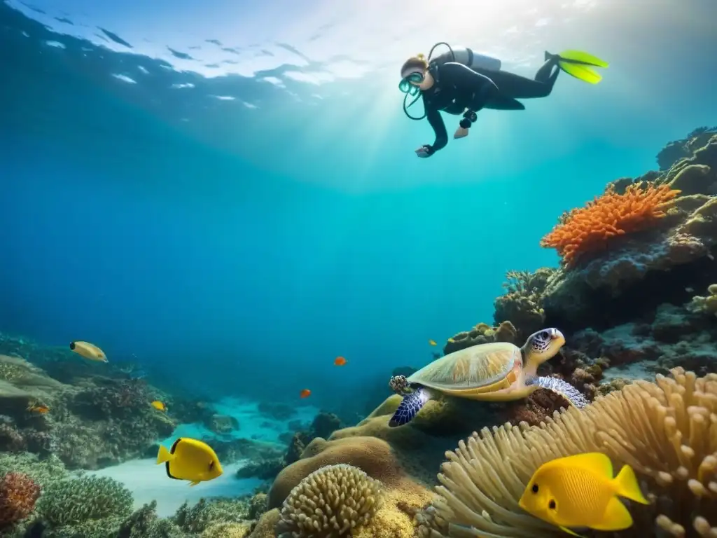 Un arrecife de coral vibrante y diversa vida marina bajo el agua cristalina transmite la importancia de los cruceros apoyo conservación marina