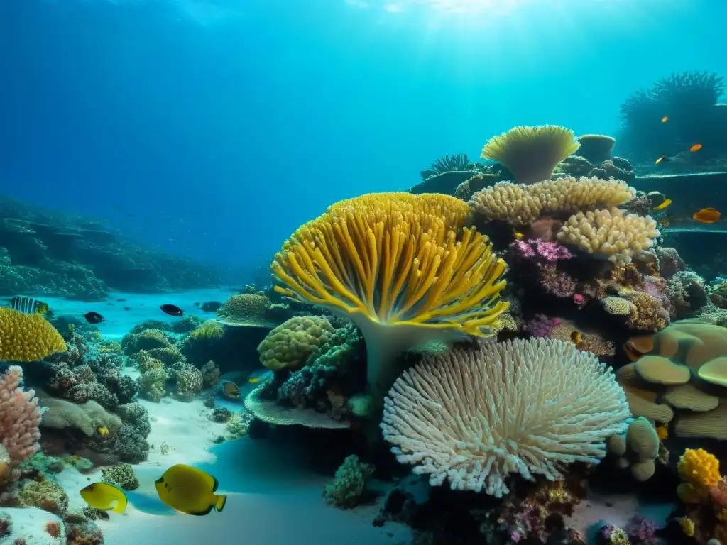 Un arrecife de coral vibrante y diverso, reflejando la importancia del turismo marítimo