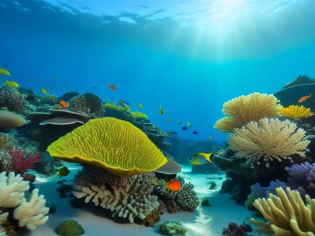 Arrecife de coral vibrante lleno de vida marina en aguas cristalinas Un arrecife de coral vibrante lleno de peces coloridos en aguas cristalinas