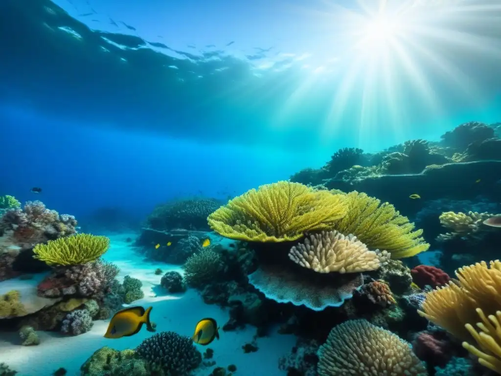 Un arrecife de coral vibrante lleno de peces coloridos y aguas cristalinas, invita a descubrir la belleza y diversidad marina