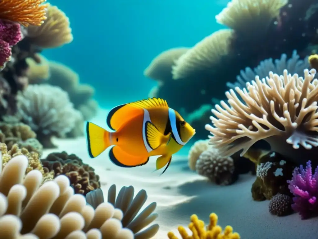 Un arrecife de coral vibrante lleno de vida marina, bajo aguas cristalinas