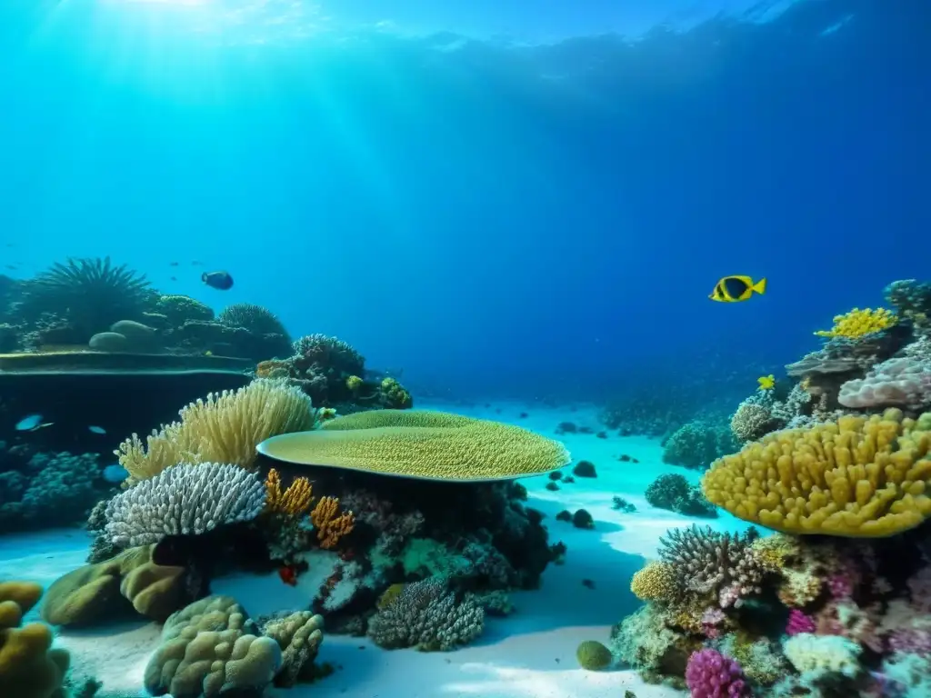 Un arrecife de coral vibrante y lleno de vida marina, destacando la conservación marítima en turismo de cruceros