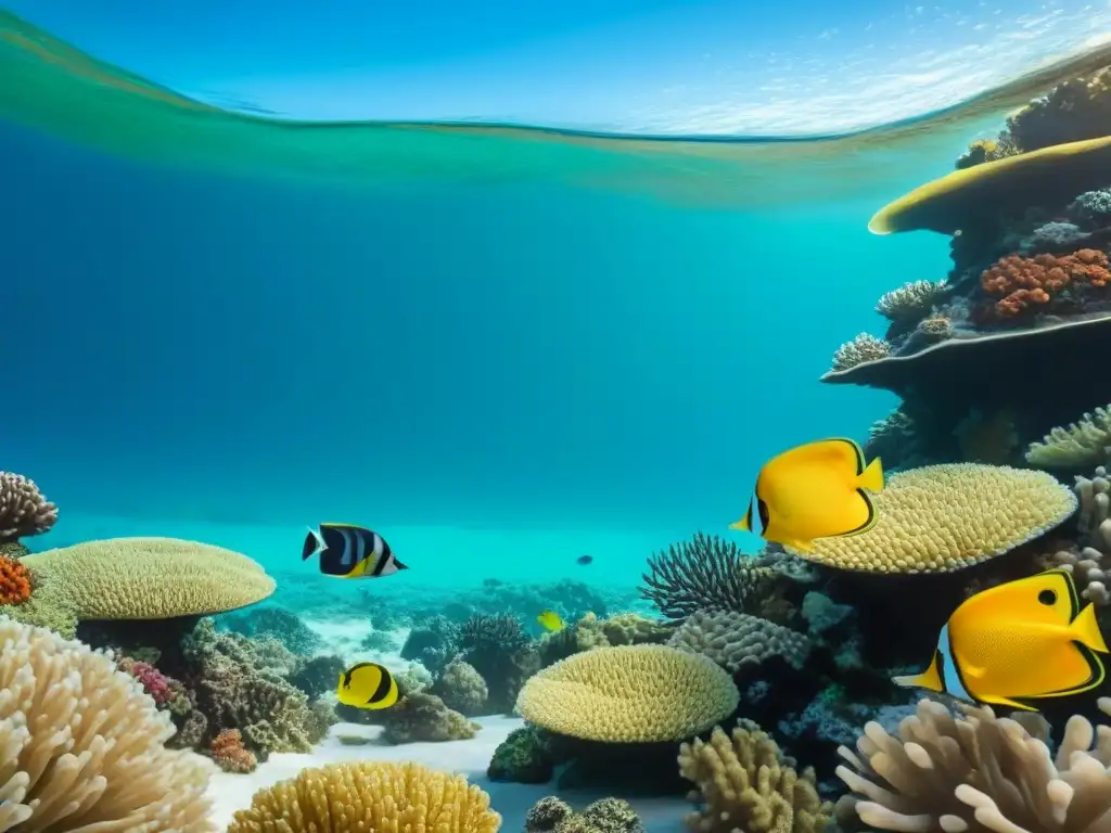 Un arrecife de coral vibrante y lleno de vida marina, destacando la importancia de las certificaciones ecológicas en cruceros