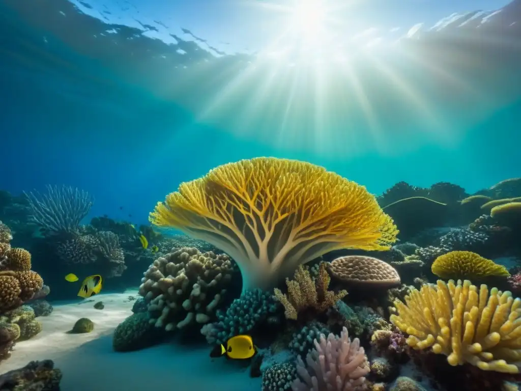 Un arrecife de coral vibrante lleno de vida marina y peces coloridos