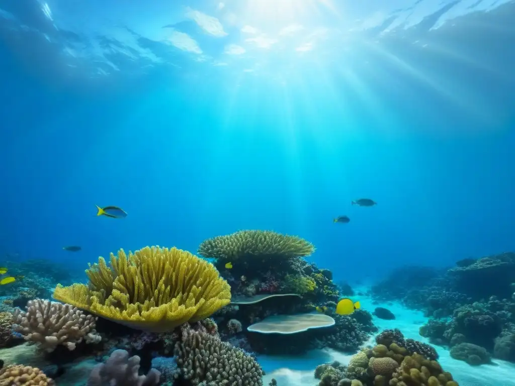 Un arrecife de coral vibrante rebosante de vida marina colorida, bajo el impacto de cruceros turísticos