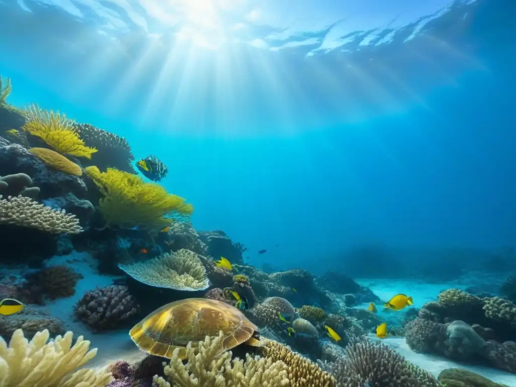 Un arrecife de coral vibrante rebosante de vida marina, bajo el agua