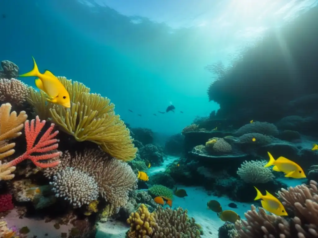 Un arrecife de coral vibrante repleto de peces coloridos y plantas marinas, lugares fotografiar vida marina ocultos en aguas cristalinas