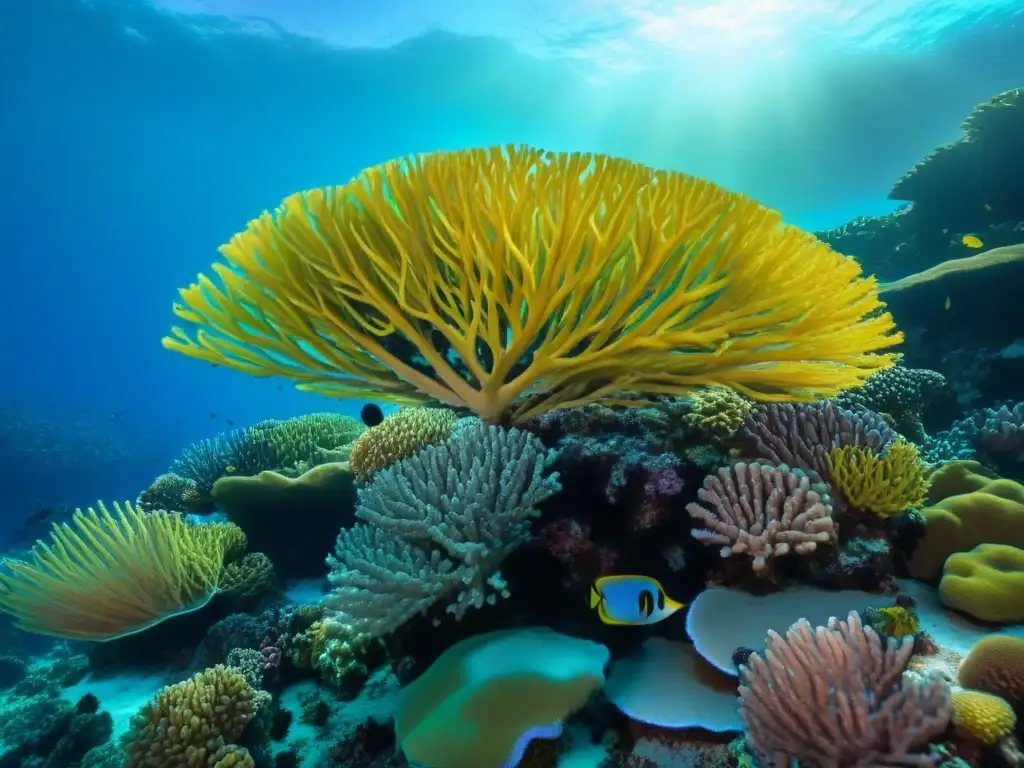 Un arrecife de coral vibrante y vital, destacando la belleza y la importancia de los cruceros sostenibles arrecifes coral