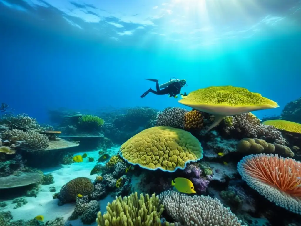 Arrecife coralino vibrante con biodiversidad marina, promoviendo turismo marítimo sostenible