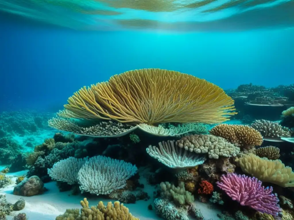 Un arrecife de coral prístino y colorido, en aguas turquesas cristalinas