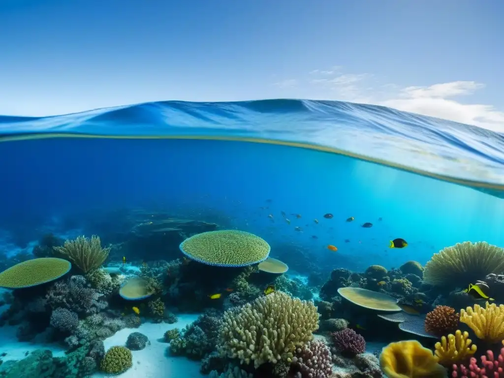 Un arrecife de coral vibrante con peces coloridos destaca la biodiversidad marina