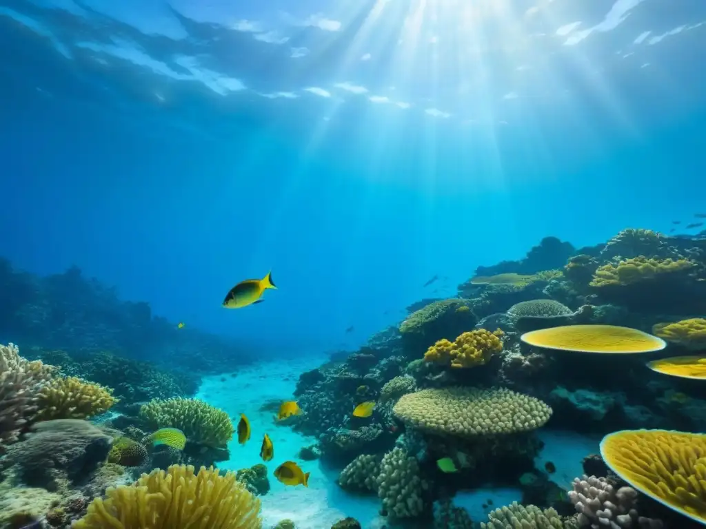 Un arrecife de coral vibrante con peces coloridos bajo el mar