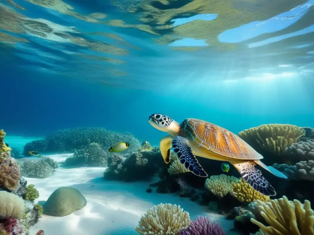 Un arrecife de coral vibrante con peces coloridos y aguas cristalinas