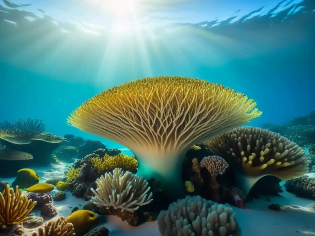 Un arrecife de coral vibrante con peces coloridos y vida marina