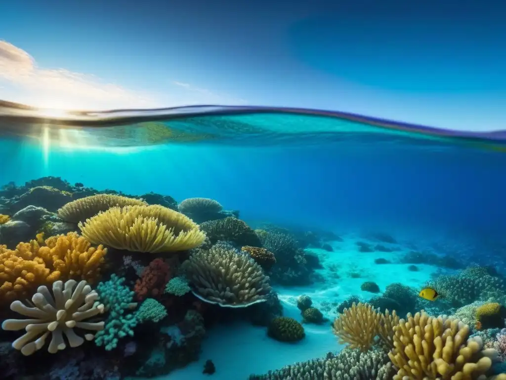 Explorando arrecifes de coral llenos de vida marina en un océano cristalino