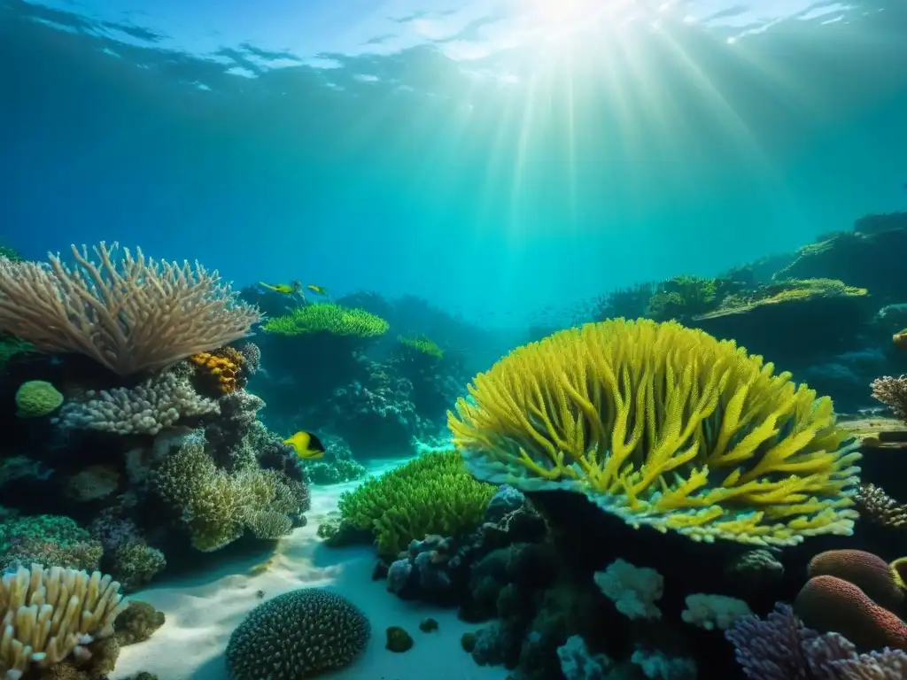 Maravillosa fotografía de arrecifes de coral vibrantes, llenos de vida marina, resaltando la importancia en el turismo marítimo