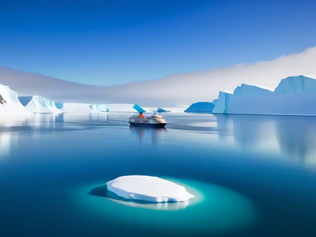 Expedición en el Ártico: un crucero ecoconsciente cobra vida en paisaje helado, mostrando el impacto económico de los cruceros de expedición