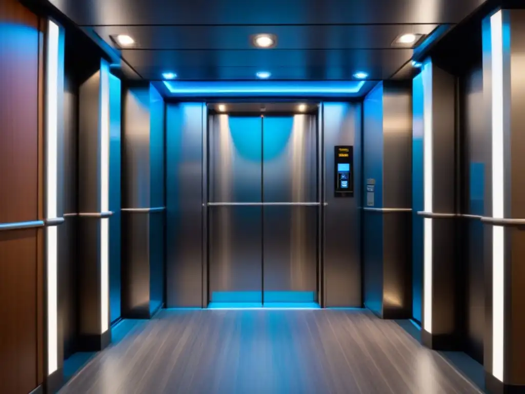 Elevador accesible de última generación en crucero moderno Ascensor accesible en crucero, diseño futurista que mejora accesibilidad en cruceros para pasajeros con discapacidad