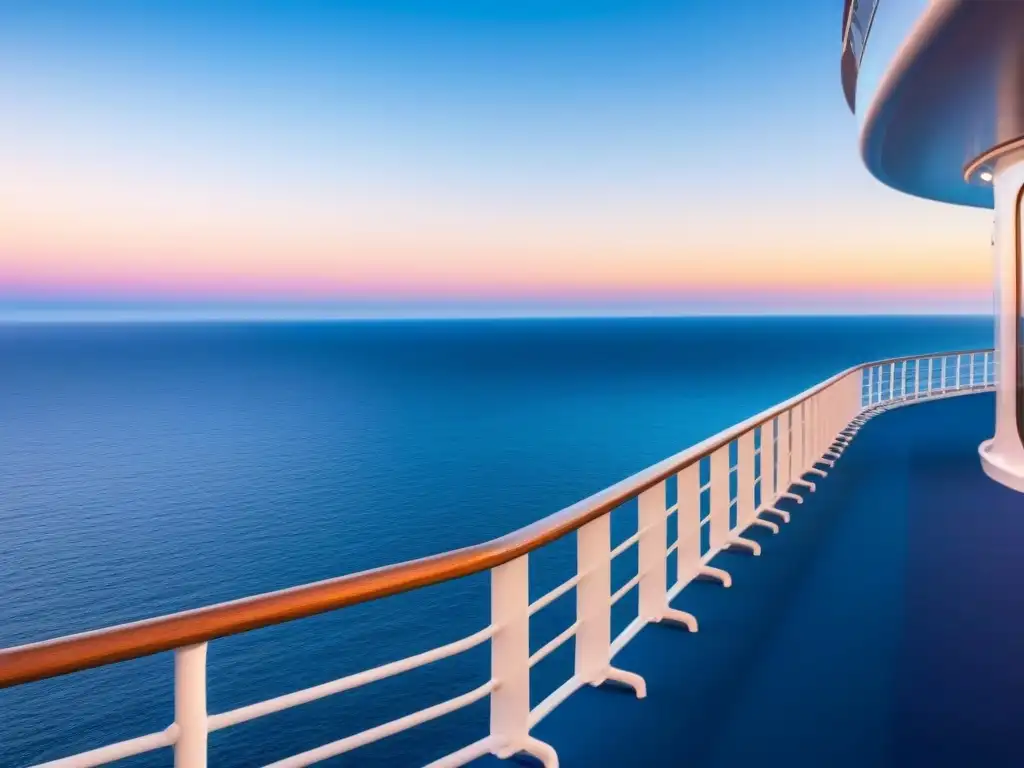 Un atardecer pastel sobre aguas azules desde un lujoso crucero