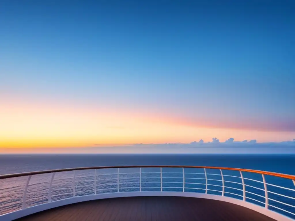 Un atardecer sereno en un crucero con pasajeros diversos, reflejando la evolución del pasajero de cruceros