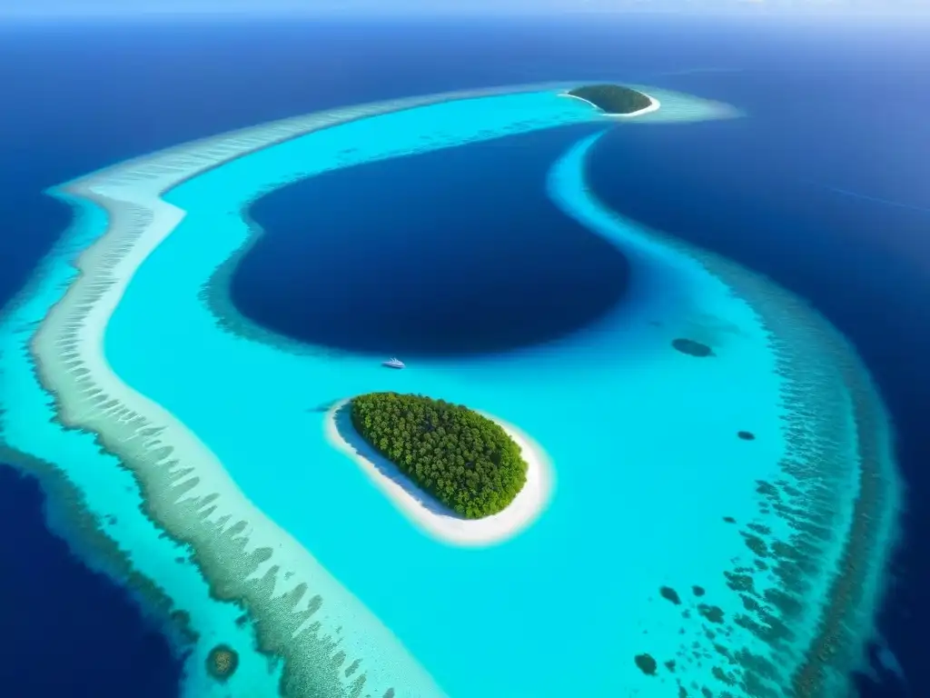 Explora los Atolones de Coral desde el aire: un paraíso marino con arrecifes de coral vibrantes y aguas turquesas cristalinas