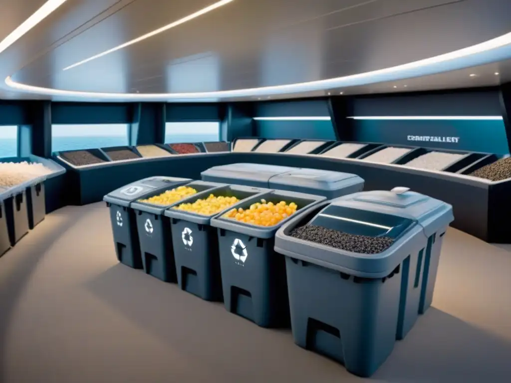 Un avanzado centro de reciclaje en crucero marítimo, diseño futurista y ecoamigable