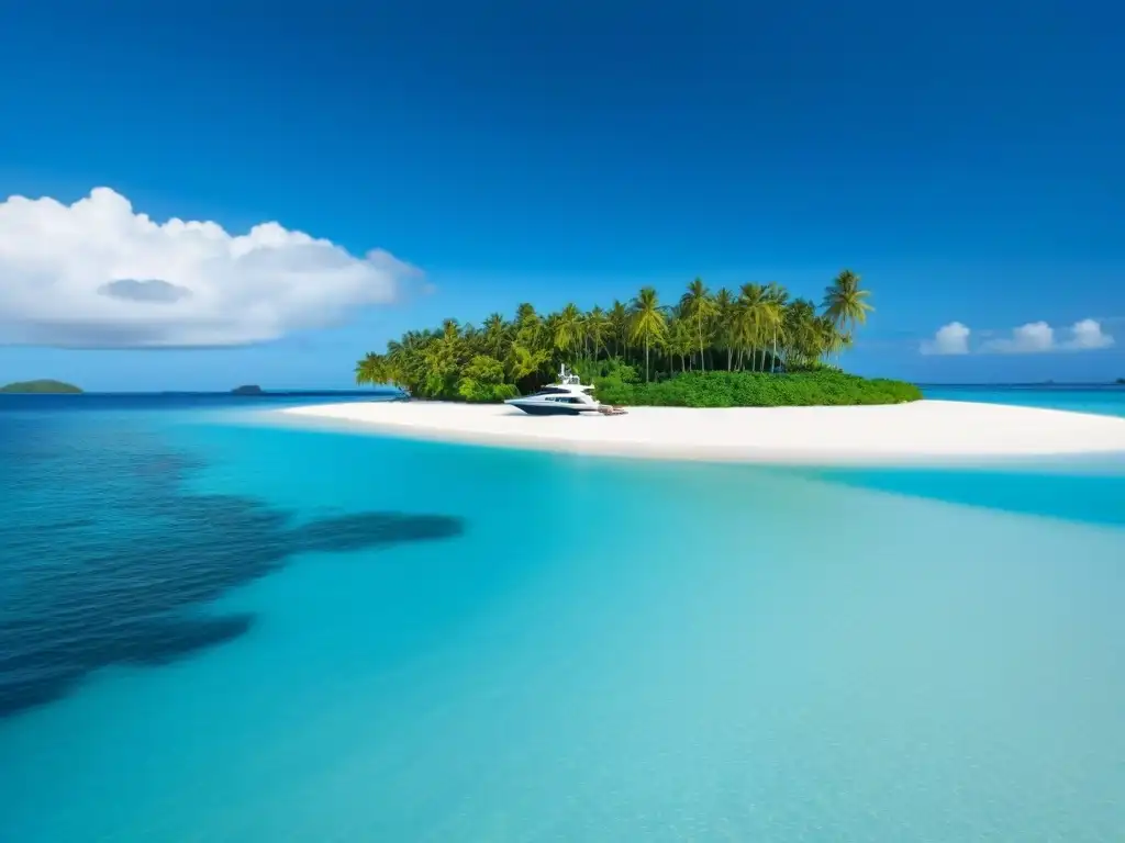 Aventuras en islas privadas marítimas: Paraíso de aguas turquesa, arena blanca y palmeras, con un yate anclado en la bahía