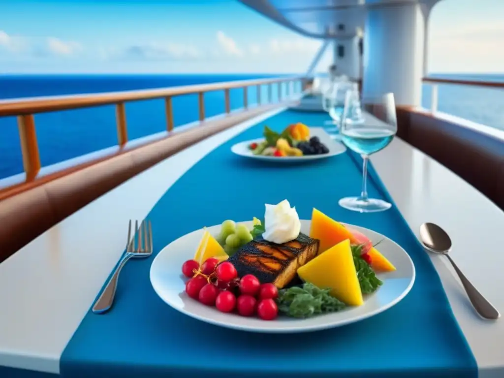 Un banquete saludable y colorido en un crucero, con vista al mar