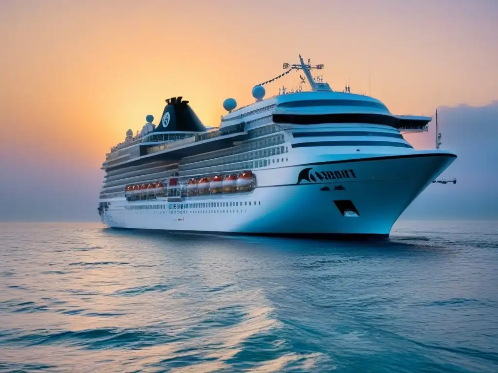 Barco de Princess Cruises surcando un mar tranquilo al atardecer, reflejando elegancia y serenidad en el cine