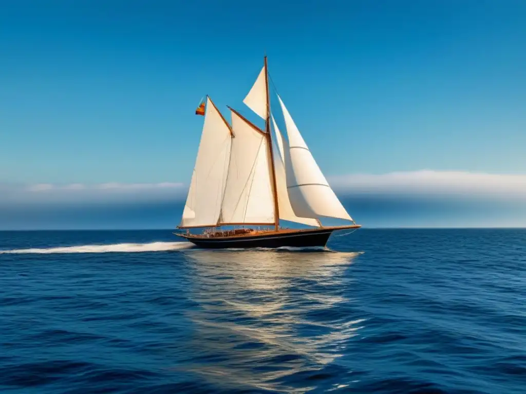 Barco de vela tradicional en calma, reflejando historia y tradición en competiciones marítimas