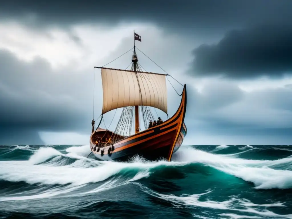 Un barco vikingo conquista el Atlántico Norte en medio de una tormenta