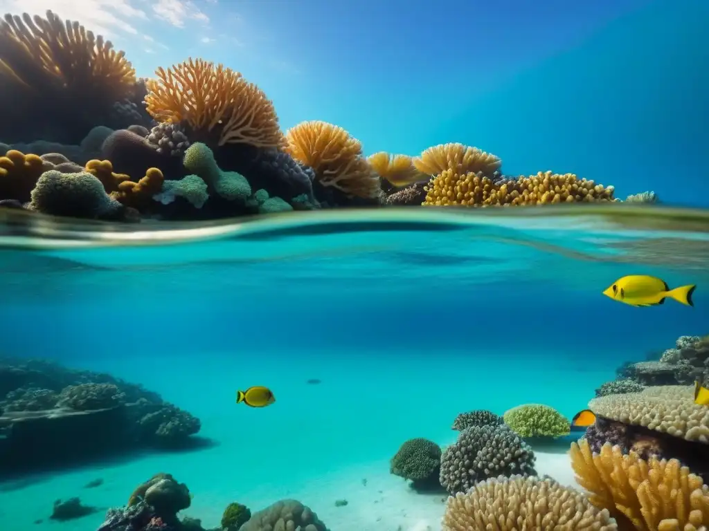 Explora la belleza de un arrecife de coral vibrante, peces coloridos nadan en un mundo marino tranquilo