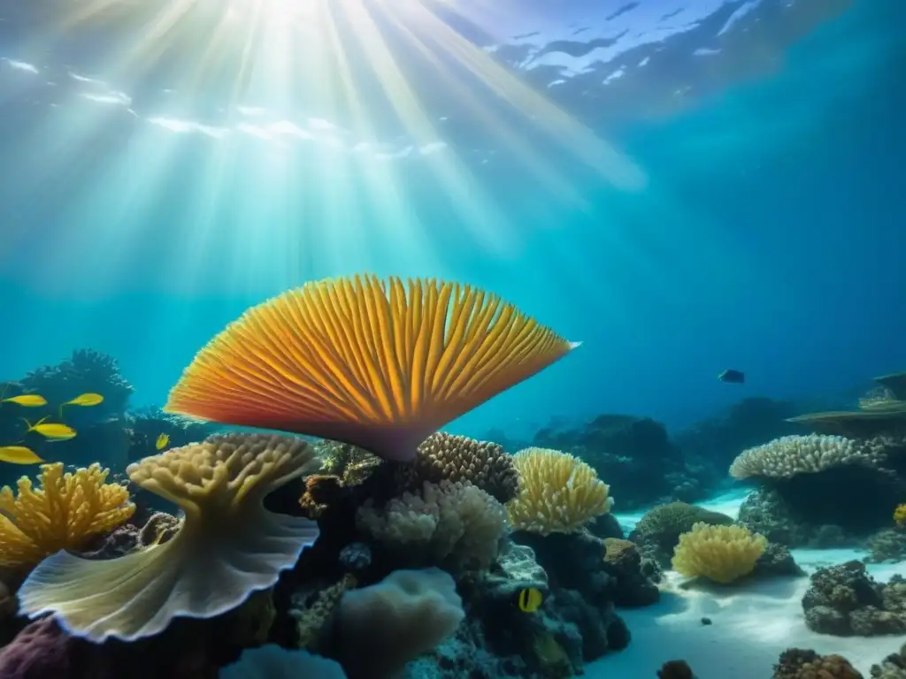 Explorando la belleza de los mejores santuarios vida marina bajo el agua: un arrecife de coral vibrante con peces coloridos y luz filtrada